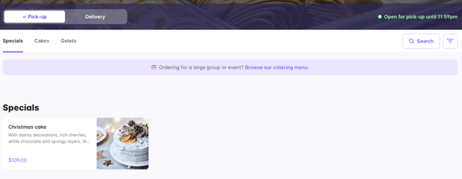 Catering Banner on Menu Page